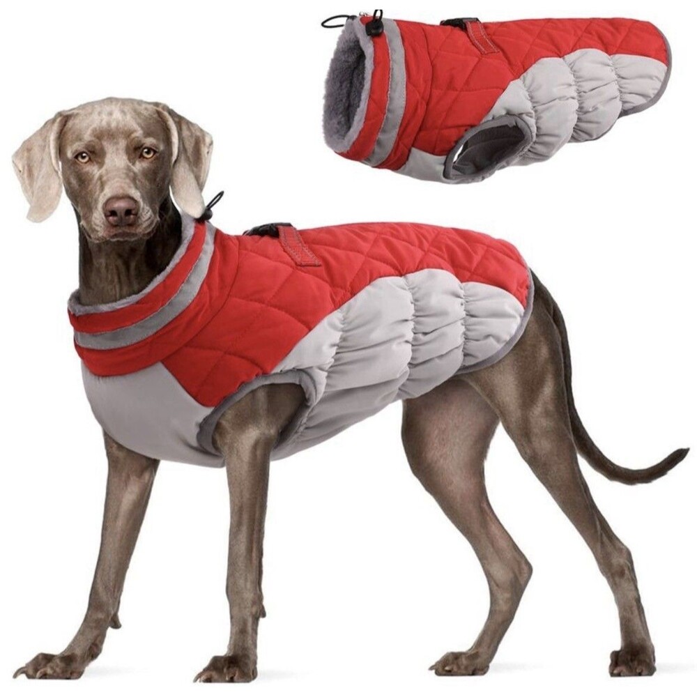 FUAMEY Dog Coat for Large Dogs,Waterproof Dog Winter Jacket with Harness Built